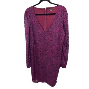 City Studio Plus Size Long Sleeve Lace Overlay V-Neck Dress Size 2X